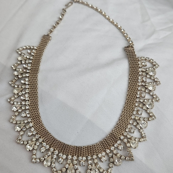 Vintage Mesh And Rhinestone Choker Necklace & Ear Clips Unsigned Hobe?? - Picture 11 of 12